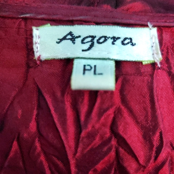 Agora Taffeta Accordian-Pleat Blouse. Metallic/Iridescent Burgundy. PL - Picture 6 of 13